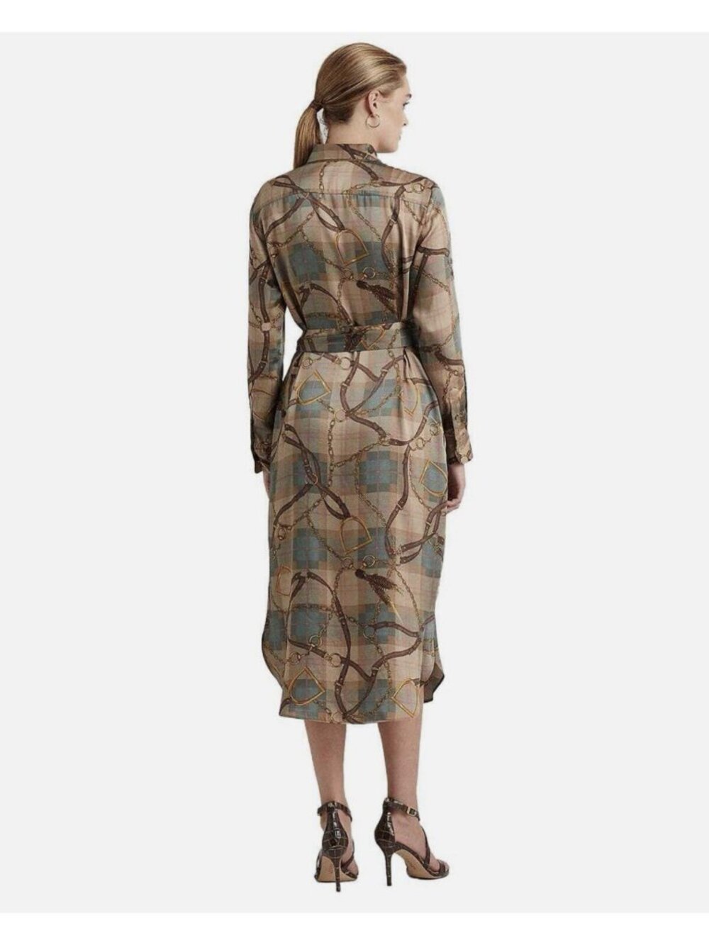 Lauren Ralph Lauren Women's Brown Plaid Twill Equestrian Shirtdress Size 8 - Picture 2 of 12